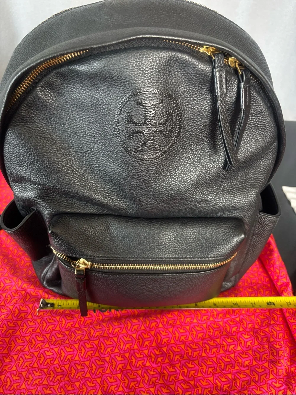 Tory Burch Perry Bombé Black Leather Backpack with Gold Hardware
